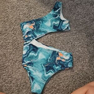SHEIN Teal and White Swirl Print Swimsuit
